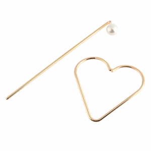 Minimalistisches Haarnadel-Set aus Goldlegierung mit Herz und polierter Kunstperle