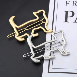 Barrettes à cheveux tête de chien creuses minimalistes en métal doré et argenté pour femmes