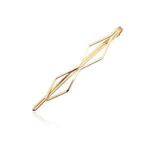Minimalist gold geometric diamond-shaped hair clip with 14K engraving and polished finish