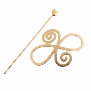 Elegant gold alloy hair stick set with hollow heart design and brushed metal finish