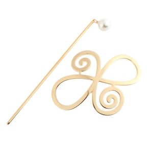 Elegant gold hollow hairpin set with faux pearl details and minimalist alloy finish