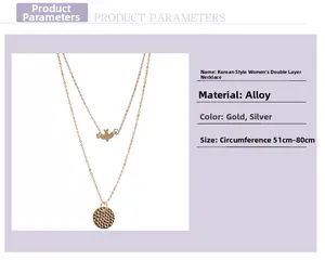 Detail view of double-layer chain with bird pendant and textured coin in gold and silver