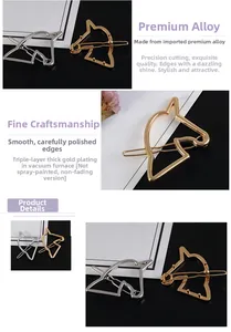 Detailed macro view of hollow unicorn alloy hair clip with gold and silver vacuum plating