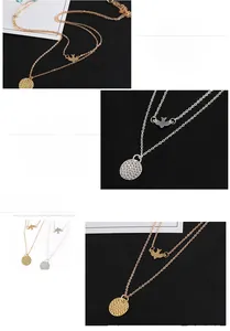 Detailed view of double-layer bird and disc necklace with vacuum triple-layer gold plating