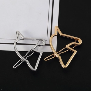 Minimalist cat ear hollow alloy hair pins in polished gold and silver finishes
