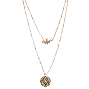 Bohemian Double Layer Alloy Necklace For Women Gold Silver Bird Hammered Round Pendant Multi Layer Chain Choker Fashion Jewelry