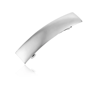 Minimalist silver rectangular spring hair clip with a sleek metallic brushed finish