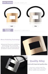 Detailed close-up of polished gold and silver metal hair ties with a sleek hollow finish