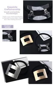 Detail view of hollow rectangular metal hair ring with vacuum thick gold plating process