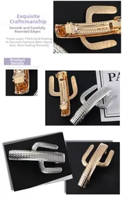 Detail view of cactus shaped metal hair clips with wavy texture and spring clip base