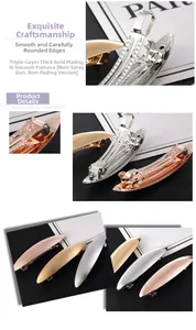 Detail of vacuum-plated triple-layer thick gold finish on smooth metal hair clip