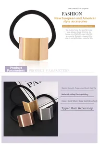 Detailed view of alloy plated trapezoid bend hair ties in gold, silver, and rose gold colors