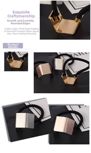 Detail of geometric metallic hair ties in gold and silver with triple-layer vacuum plating