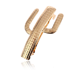 European American Fashion Alloy Cactus Shaped Hair Clip Textured Metal Duckbill Clip For Women Gold Silver Hair Accessories
