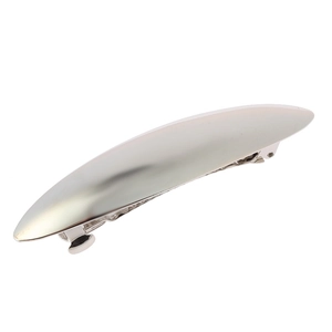 Polished silver metal marquise hair clip with a sleek mirror finish on white background