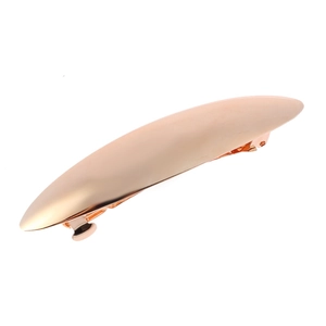 Minimalist rose gold metal hair clip with a polished finish and long spring fastener design