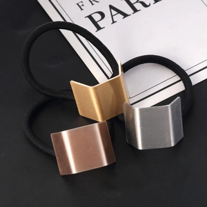 Minimalist elastic hair ties with V-shaped metal buckles in gold, silver and copper