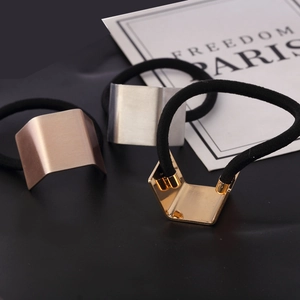 Minimalist geometric metal hair ties in gold, silver and rose gold with brushed texture