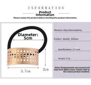 Détail de l'élastique à cheveux avec plaque en alliage cœur et dimensions précises