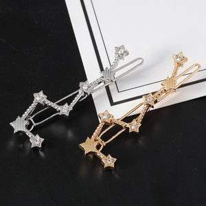 Barrettes à cheveux Étoile Polaire en or et argent avec strass brillants pour femmes
