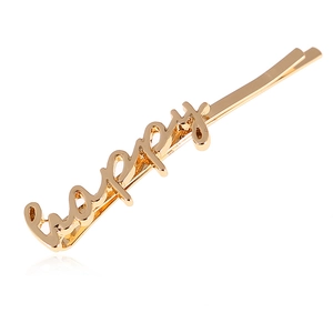 Barrettes Minimalistes en Alliage Électroplaqué avec Mots pour Femmes Or Argent Happy Love Smile Merci Pinces à Cheveux Lettres