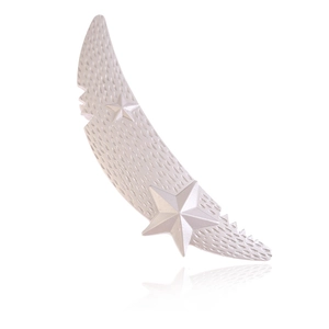 Matte silver crescent moon hair clip with textured wing and star design for women