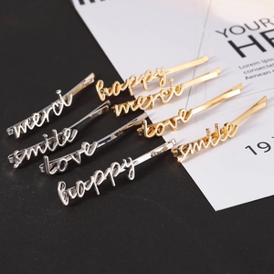 Barrettes à cheveux minimalistes avec lettrage 'love' et 'happy' en or et argent