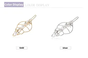 Détails des pinces à cheveux coquillage en or et argent avec perles et strass brillants