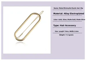 Detail view of oval hollow metal hair clip showing dimensions 7.9cm x 2.8cm and four colors