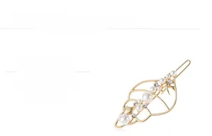Détails de la pince à cheveux coquillage dorée avec perles et strass scintillants
