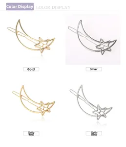 Detailed comparison of moon and star hair clips in gold, silver, matte gold, and silver finishes