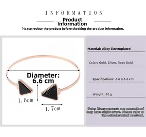 Detailed size specifications of open triangle cuff bracelet in rose gold finish