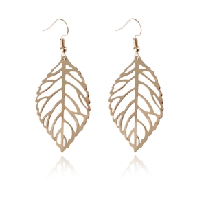 Exquisite Alloy Hollow Leaf Dangle Earrings Korean Style Minimalist Metal Plant Shape Jewelry For Women Party Accessories
