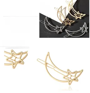 Detail of moon and star hair clips with high-quality gold and silver plating finish