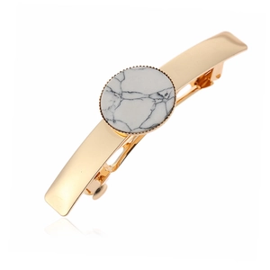 Barrette à cheveux en métal doré poli avec incrustation de pierre de marbre blanc