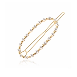 Fermaglio ovale dorato con perle finte per donne elegante accessorio per capelli