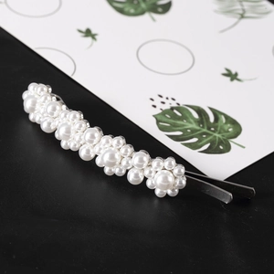 Elegant white faux pearl hair clip with silver alloy base for versatile women styling