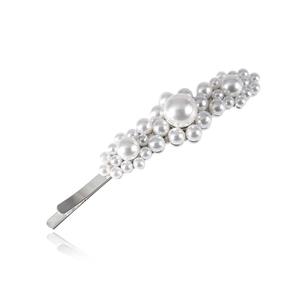 Eleganter handgefertigter Perlen-Haarclip mit silberner Basis und weißen Kunstperlen