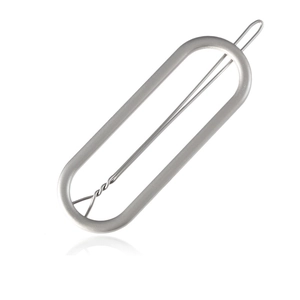 Minimalist silver oval hollow metal hair clip with sleek geometric open ring design