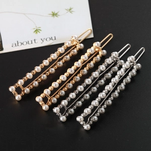 Barrettes rectangulaires élégantes en perles dorées et argentées pour femmes
