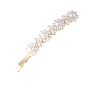 Elegant gold-tone hair clip with a stylish cluster of white pearls in a minimalist design