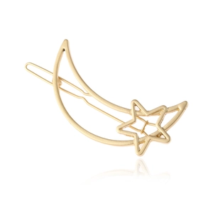 Fashion Moon Star Hollow Alloy Geometric Hair Clips Gold Silver Matte Finish Women Celestial Side Barrettes Hair Jewelry