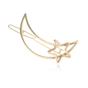 Minimalist gold moon and star cutout hair clip for women with elegant metallic finish