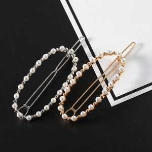 Eleganti fermagli ovali con perline bianche in finitura oro e argento per donne