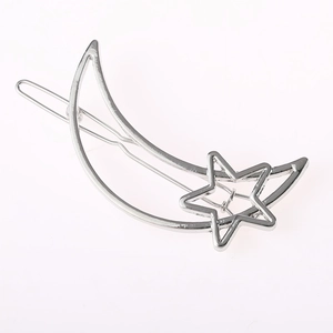 Hollow moon and star silver alloy hair clip for women minimalist style side hairpin