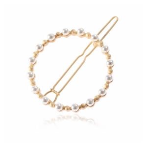 Eleganter runder Perlen-Haarclip mit Goldlegierung und weißen Perlen auf weißem Grund