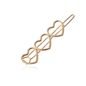 Women Elegant Alloy Hollow Heart Hair Clip Three Parallel Hearts Barrette Gold Silver Sweet Side Hair Accessory