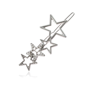 Barrette étoile argentée avec perles et design de pentagrammes imbriqués pour femmes