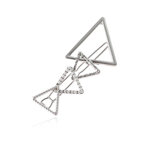 Chic silver hair clip featuring geometric triangles with pearls and hammered texture details