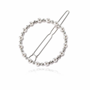 Eleganter runder Perlenhaarclip mit silbernem Metallrahmen für Damen-Haarstyling
